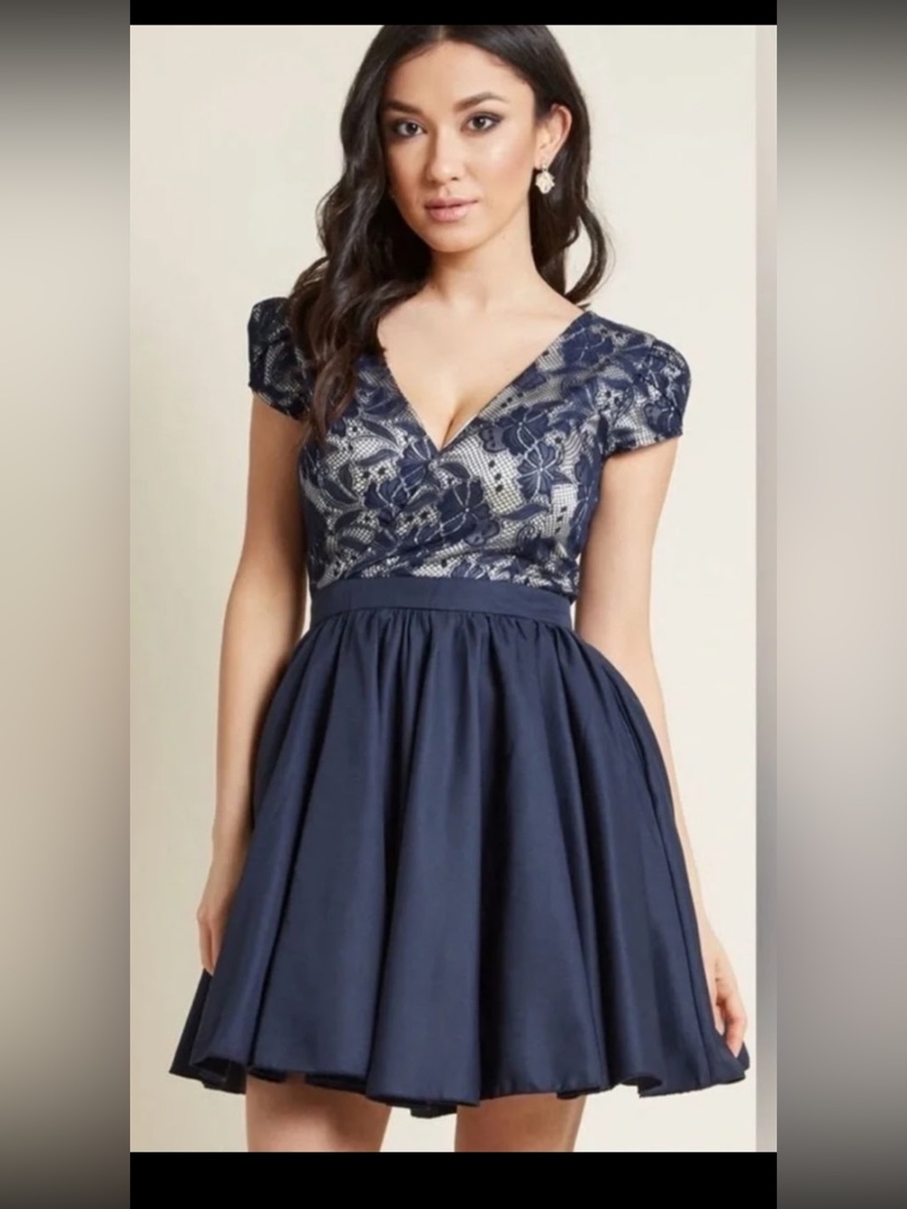 Chi Chi London Navy Lace V-Neck Midi Dress